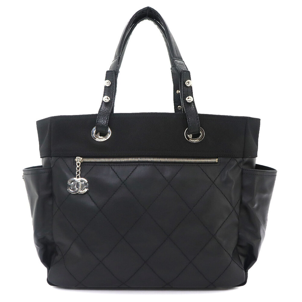 Chanel Paris Biarritz GM Tote Handbag, Nylon Leather, Black, A34210